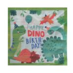 Set 20 de Servetele de Masa Happy Birthday, Embo, Model Dinozauri, Tematica Aniversare, 33x33 cm, Verde