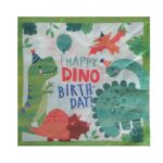 Set 20 de Servetele de Masa Happy Birthday, Embo, Model Dinozauri, Tematica Aniversare, 33x33 cm, Verde