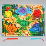 Joc Montessori de Sortare Culori, Embo, Creion Magnetic, Tip Labirint Ilustrat, din Lemn, Model Dinozauri, 39x29x1.5 cm - imagine 3