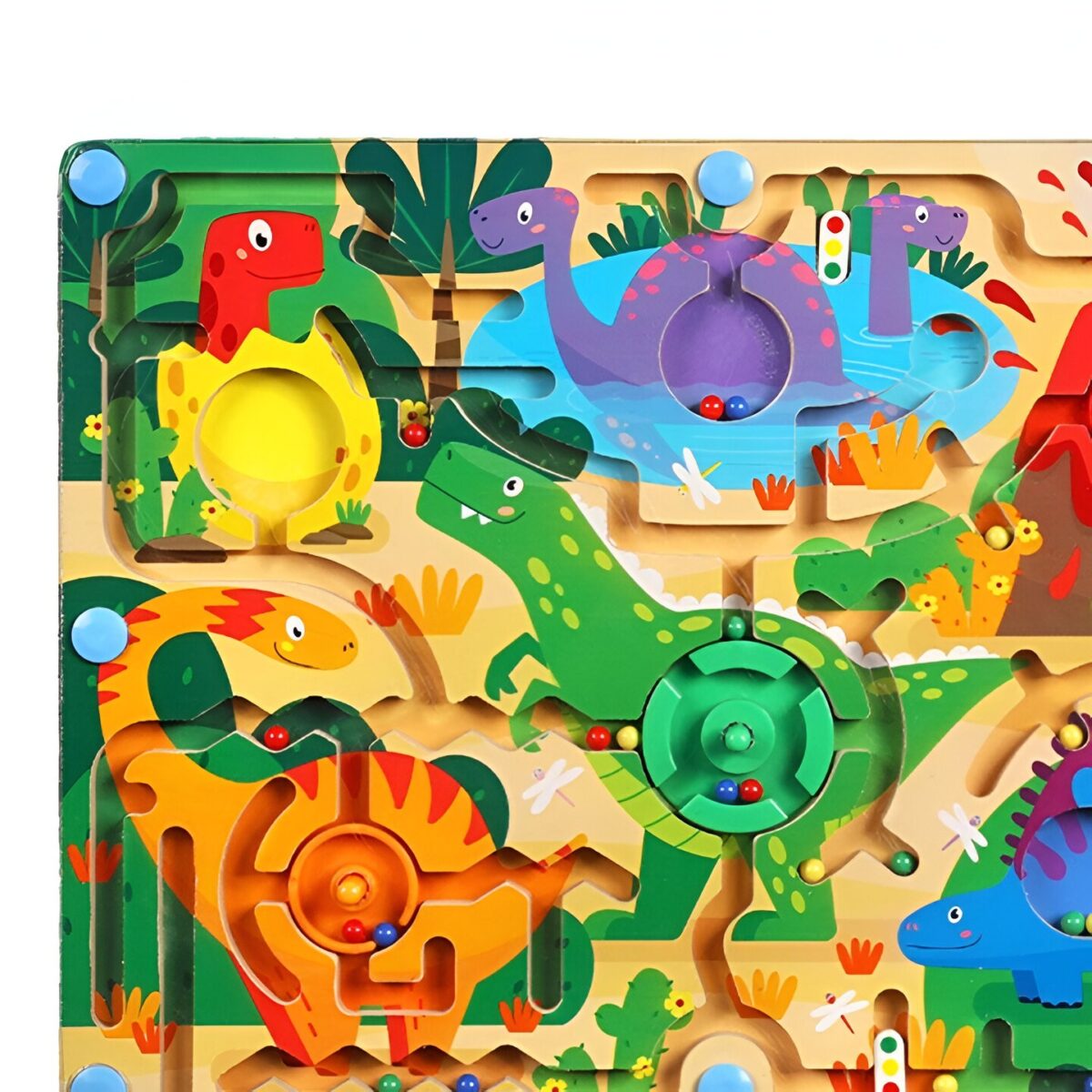 Joc Montessori de Sortare Culori, Embo, Creion Magnetic, Tip Labirint Ilustrat, din Lemn, Model Dinozauri, 39x29x1.5 cm - imagine 4