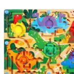 Joc Montessori de Sortare Culori, Embo, Creion Magnetic, Tip Labirint Ilustrat, din Lemn, Model Dinozauri, 39x29x1.5 cm - imagine 4