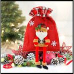 Sac cadouri Embo, tematica Mos Craciun, Material Textil, 30x25 cm, cu Siret, Rosu - imagine 5