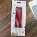 Set 6 Lumanari de Tort, Embo, din Parafina, 11 x 0.4 cm, Lucioase, Rosu - imagine 6