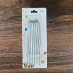 Set 6 Lumanari de Tort, Embo, din Parafina, 11 x 0.4 cm, Lucioase, Argintiu - imagine 2