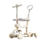 Trotineta Multifunctionala 6 in 1, Embo, Pentru Copii De La 10 Luni Pana La 12 Ani, Cu Maner De Impingere, Reglabil 360, Pliere Usoara, Reglarea Inaltimii, Model Dinozaur, Alb/Bej