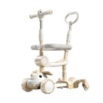 Trotineta Multifunctionala 6 in 1, Embo, Pentru Copii De La 10 Luni Pana La 12 Ani, Cu Maner De Impingere, Reglabil 360, Pliere Usoara, Reglarea Inaltimii, Model Dinozaur, Alb/Bej