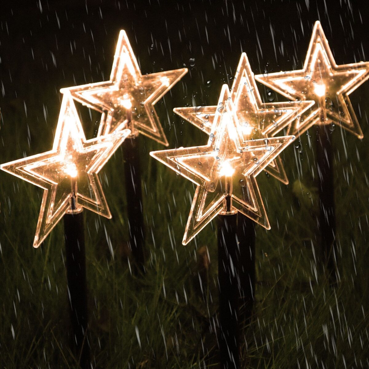 Set 5 Lampi solare LED de exterior Model Stea, pentru gradina, Embo, 35.5 cm, Alb Cald - imagine 7