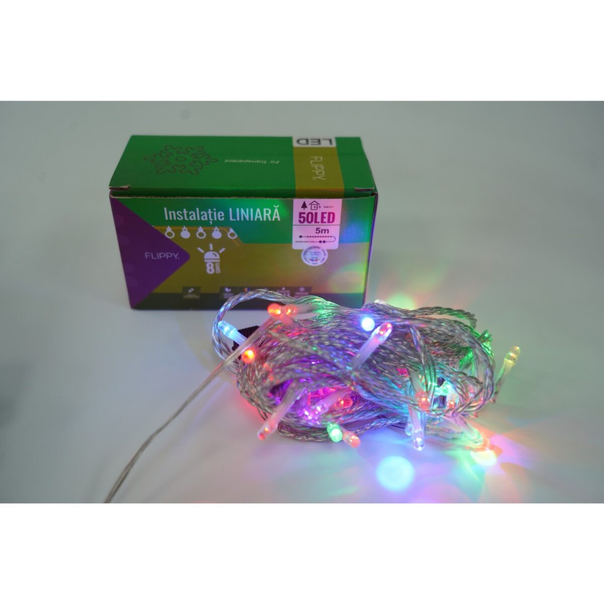 Instalatie Craciun, 15 m, 150 Led-uri ,Liniara, Rosu/Albastru/Rosu/Verde, Flash, Transformator, Interconectabila, Prelungitor 5 m inclus, Fir Verde, Embo - imagine 3