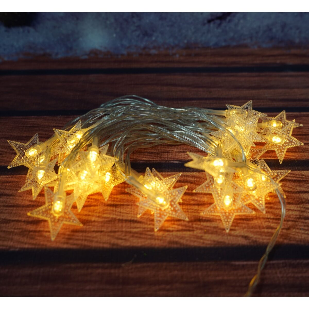 Instalatie Craciun, 3 M,20 de LED-uri, alb-cald, model cu stelute, liniara, cu baterie, interior/exterior, Embo - imagine 2