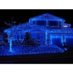 Instalatie Craciun, 40 m, 1144 Led-uri ,Franjuri, Albastru, Flash, Transformator cu telecomanda, Interconectabila, Prelungitor 5 m inclus, Fir Alb, Embo