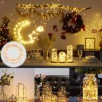 Instalatie de Craciun, Embo, Decoratiune de Craciun, 50 Beculete LED, cu Baterii si Telecomanda, cu 8 Functii, Lungime 5 m, Alb Cald - imagine 9