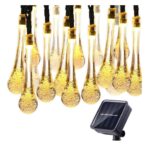 Instalatie Solara 6 m, 28 Led-uri cu Ornament tip picatura de apa, Liniara, Fir negru, Interior, Exterior, Alb Cald