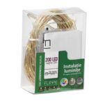Instalatie de Craciun, Liniara, 20 m, Baterii, 200 LED-uri, Multicolor, 2 Jocuri de Lumini, Fir Cupru, Interior/Exterior, Embo - imagine 6