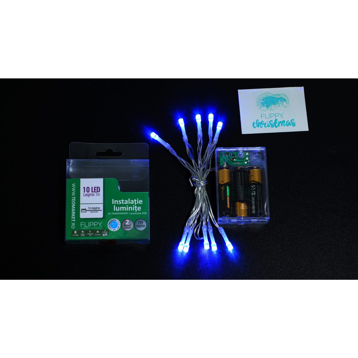 Instalatie de Craciun cu Baterii Tip Liniar, 2 jocuri de lumini, Fir transparent 1 m 10 LED -uri, Albastru - imagine 5