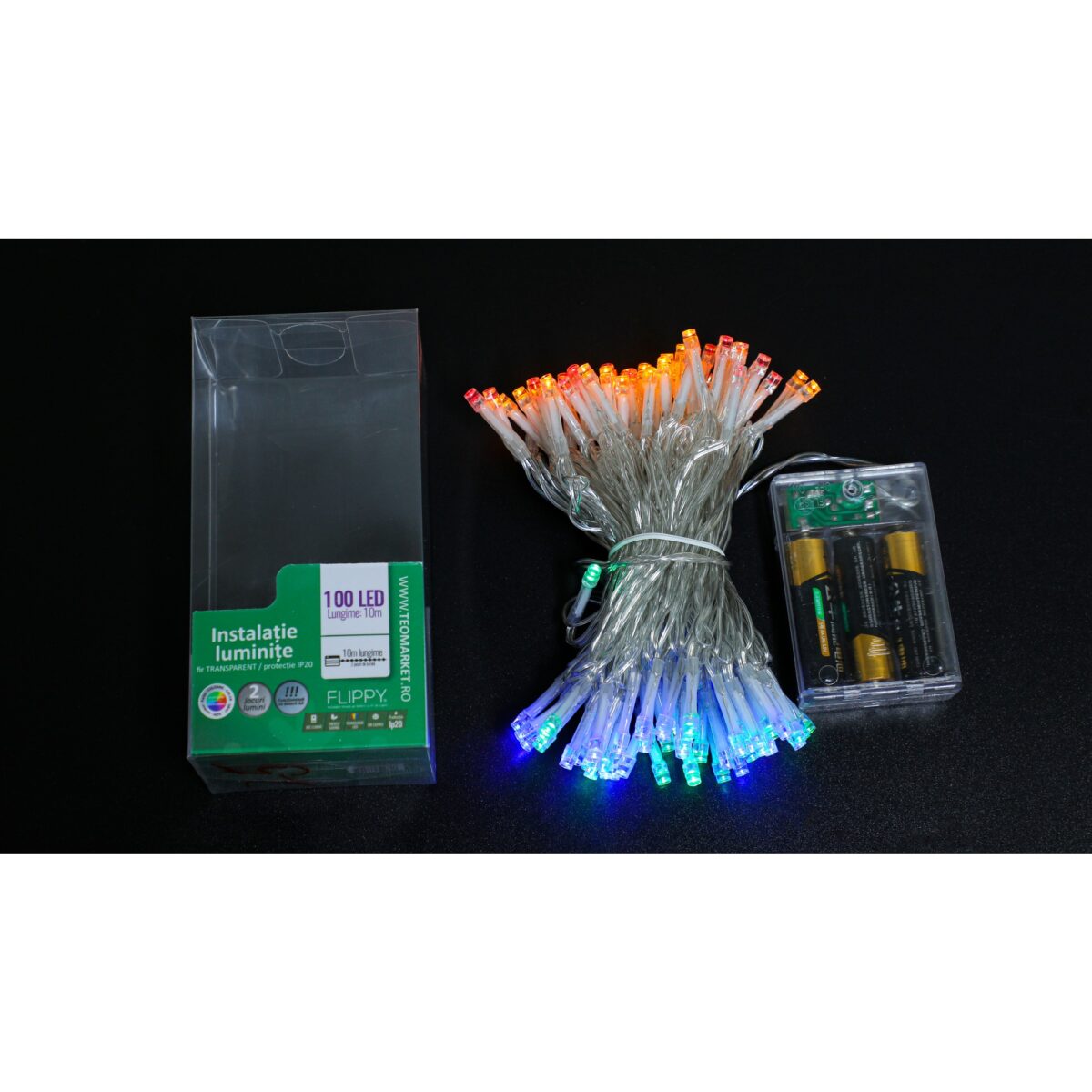 Instalatie de Craciun cu Baterii Tip Liniar, 2 jocuri de lumini, Fir Transparent 10 m 100 LED -uri, Multicolor - imagine 7