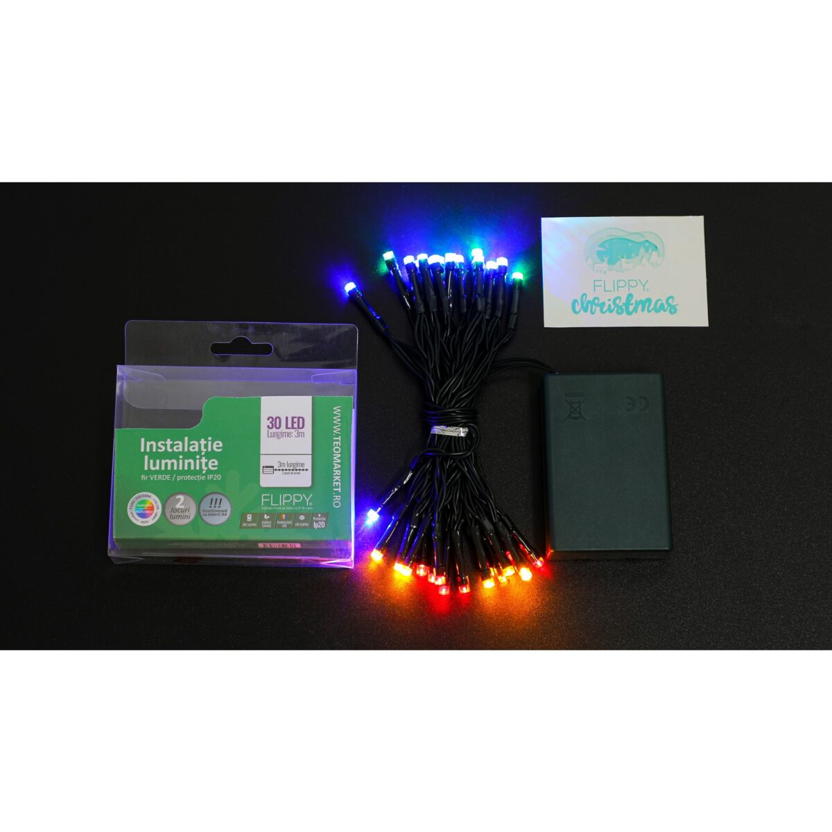 Instalatie de Craciun cu Baterii Tip Liniar, 2 jocuri de lumini, Fir Verde 3 m 30 LED -uri, Multicolor - imagine 6