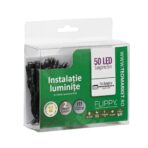 Instalatie de Craciun cu Baterii Tip Liniar, 2 jocuri de lumini, Fir Verde 5 m 50 LED -uri, Alb Cald - imagine 3