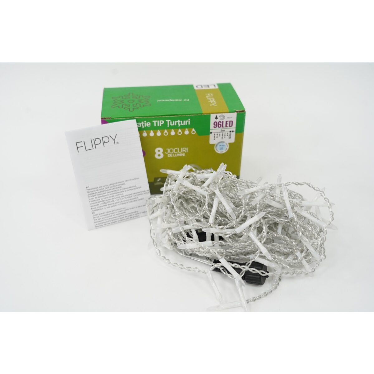 Instalatie de Craciun Embo® Tip Turturi, 8 jocuri de lumini Sectiune 3 m, 96 LED-uri, Interconectabila, Fir Transparent, Alb Rece - imagine 4