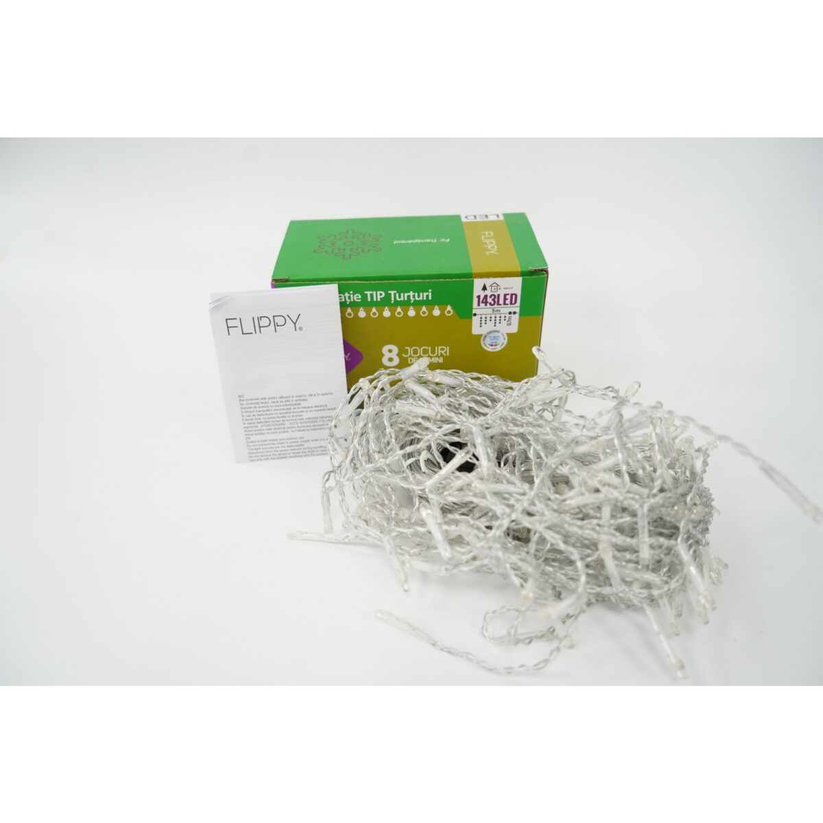 Sectiune Instalatie de Craciun Embo® Tip Turturi, Flash 5 m, 143 LED-uri, Interconectabila, Fir Transparent, RB-RG, Atentie! nu contine alimentator - imagine 4