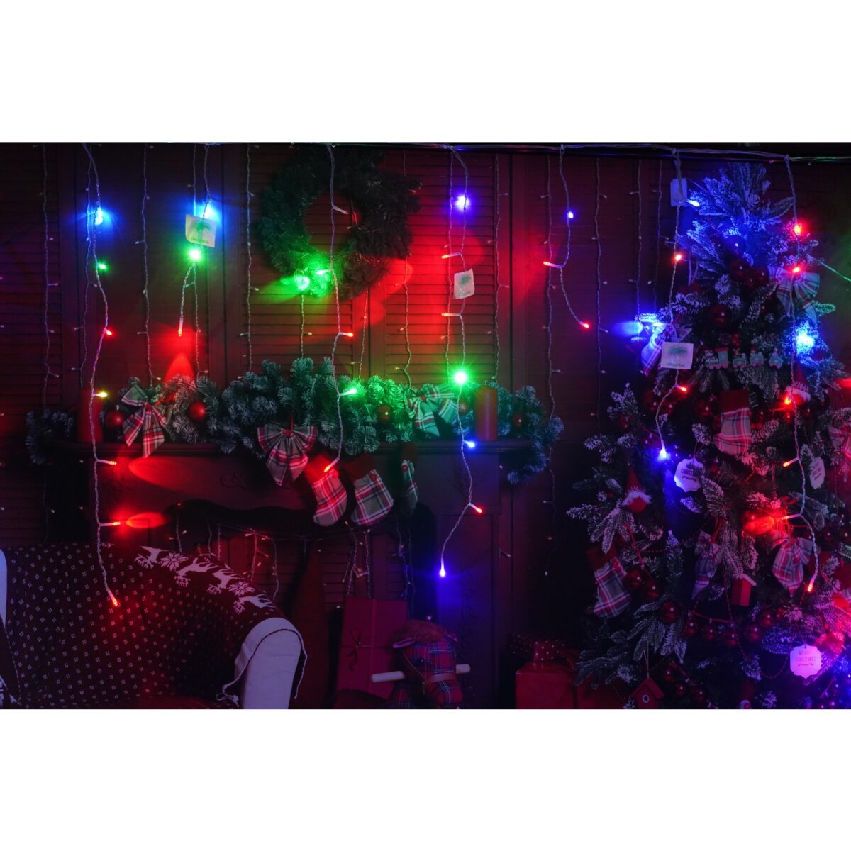 Sectiune Instalatie de Craciun Embo® Tip Turturi, Flash 5 m, 143 LED-uri, Interconectabila, Fir Transparent, RB-RG, Atentie! nu contine alimentator - imagine 5