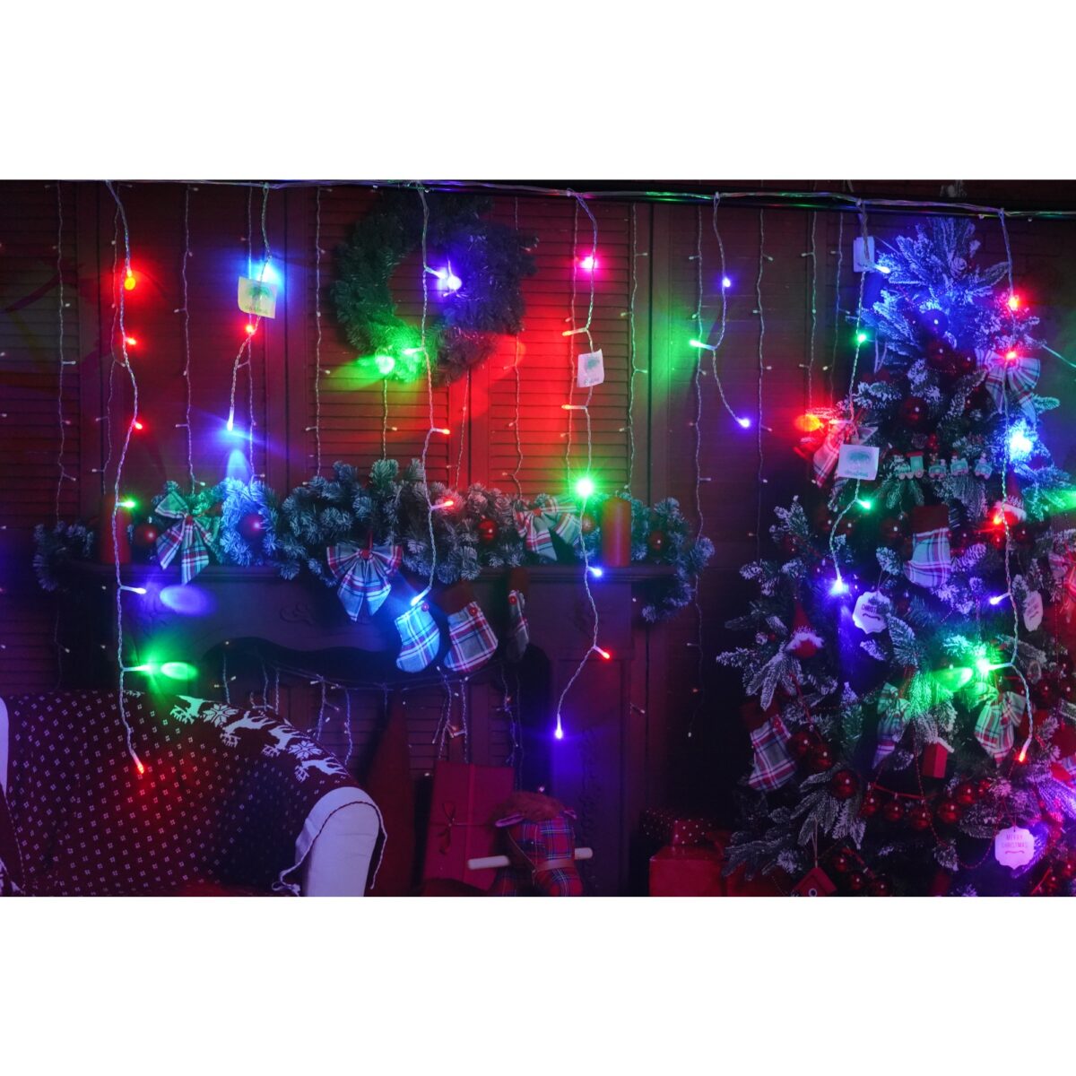 Sectiune Instalatie de Craciun Embo® Tip Turturi, Flash 5 m, 143 LED-uri, Interconectabila, Fir Transparent, RB-RG, Atentie! nu contine alimentator - imagine 6