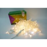 Instalatie de Craciun Embo® Tip Turturi, Franjuri cu Flash, IP65, Sectiune 5 m, 120 LED-uri, Interconectabila, Fir Transparent, Alb Cald, Interior/Exterior