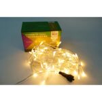 Instalatie de Craciun Embo® Tip Turturi, Franjuri cu Flash, Sectiune 3 m, 96 LED-uri, Interconectabila, Fir Transparent, Alb Cald