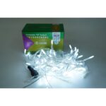 Instalatie de Craciun Embo® Tip Turturi, Franjuri cu Flash, Sectiune 3 m, 96 LED-uri, Interconectabila, Fir Transparent, Alb Rece