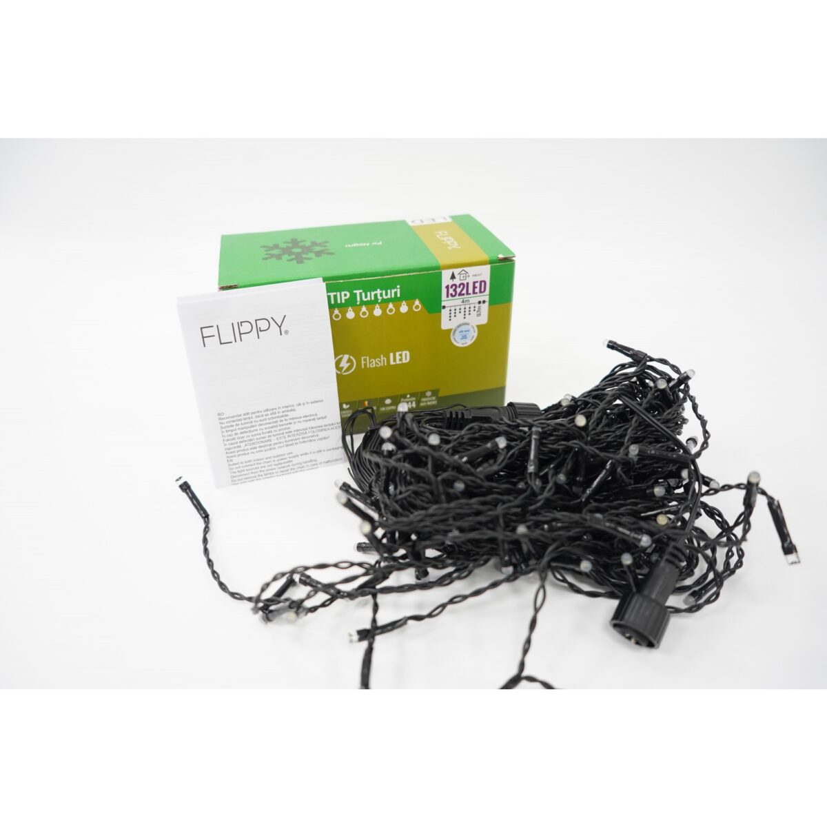 Instalatie de Craciun Embo® Tip Turturi, Franjuri cu Flash, Sectiune 4 m, 132 LED-uri, Interconectabila, Fir Negru, Alb Rece - imagine 2