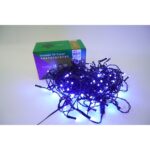 Instalatie de Craciun Embo® Tip Turturi, Franjuri cu Flash, Sectiune 5 m, 143 LED-uri, Interconectabila, Fir Negru, Albastru