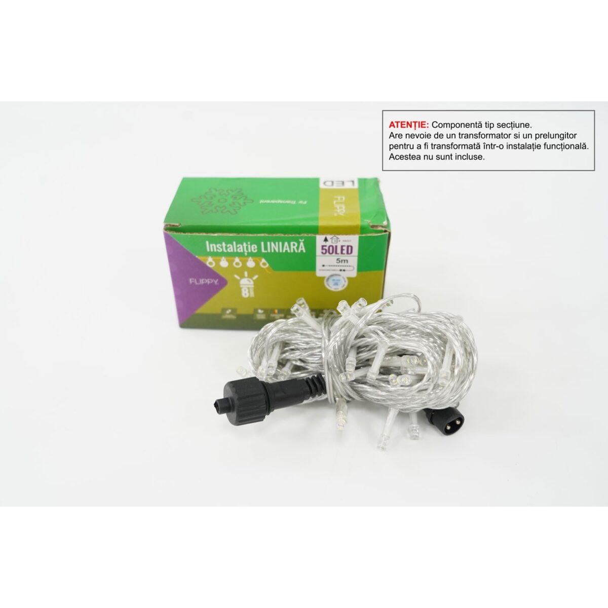 Sectiune Instalatie de Craciun Tip Liniar, 8 jocuri de lumini, Fir Transparent, 5 m, 50 LED -uri, Alb Rece, Nu contine Alimentator ! - imagine 2