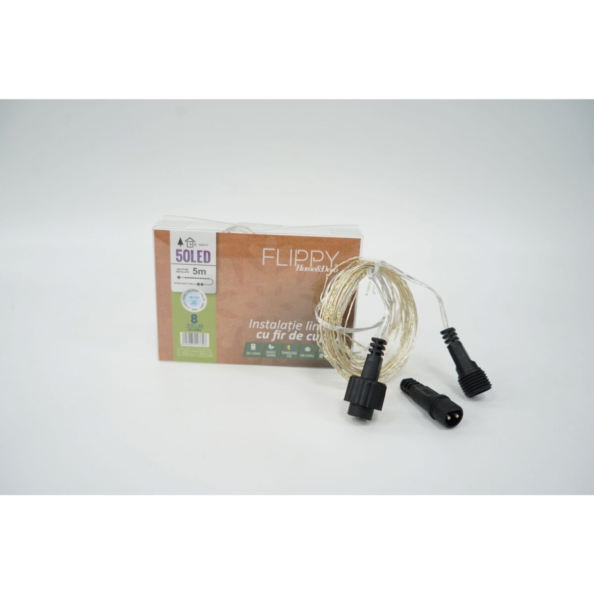 Instalatie Liniara de Craciun, 25 m, 250 Led-uri, Alb Rece, 8 jocuri de lumini, Transformator, Interconectabila, Prelungitor 5 m inclus, Fir Cupru, Embo - imagine 2