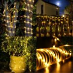 Instalatie luminoasa de Craciun cu LED, 100 LED-uri tip Tub, 12 metri lungime, 8 programe, 2 metri prelungitor, incarcare solara, alb cald, Embo - imagine 4