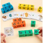 Joc cu Blocuri din Lemn, Embo, Formare Cuvinte, Cartonase cu Obiecte si Animale, Clopotel, Joc pentru 4 Persoane, 3 Ani+, 28x15.5x5 cm, Multicolor - imagine 11