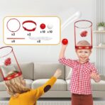 Set Interactiv pentru Copii, Embo, Joc cu Doua Cosuri de Baschet de Pus pe Cap, Joc Dublu, 20 de Mingi Albe si Rosii, Multicolor - imagine 2