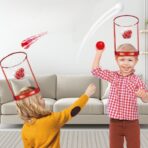 Set Interactiv pentru Copii, Embo, Joc cu Doua Cosuri de Baschet de Pus pe Cap, Joc Dublu, 20 de Mingi Albe si Rosii, Multicolor - imagine 3