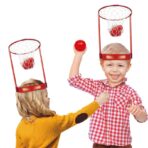 Set Interactiv pentru Copii, Embo, Joc cu Doua Cosuri de Baschet de Pus pe Cap, Joc Dublu, 20 de Mingi Albe si Rosii, Multicolor - imagine 4