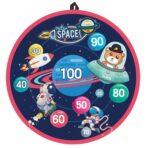 Joc Darts Embo pentru Copii, Placa Pliabila 36.5 cm, 8 Mingii Velcro/Scai Simple, 2 Mingii Luminoase, Model Spatiu, Albastru - imagine 6