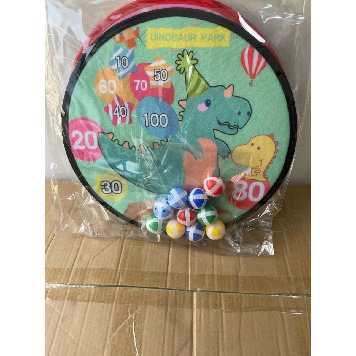 Joc Darts Embo pentru Copii, Placa Pliabila 36.5 cm, 8 Mingii Velcro/Scai Simple, 2 Mingii Luminoase, Model Dinozaur Park, Verde - imagine 7