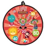 Joc Darts Embo pentru Copii, Placa Pliabila 36.5 cm, 8 Mingii Velcro/Scai Simple, 2 Mingii Luminoase, Model Circ, Rosu