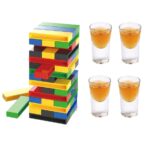 Joc de Baut Embo, Turn Jenga din Plastic, cu 4 Pahare de Shot, +18 Ani, Multicolor