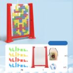 Joc de inteligenta Tetris puzzle tangram Embo, 70 de piese multicolore, 3D, montessori, interactiv, din plastic, zar inclus, sac depozitare piese, varsta peste 6 ani, 23 x 19.8 x 5 cm, cadru rosu - imagine 3