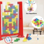 Joc de inteligenta Tetris puzzle tangram Embo, 70 de piese multicolore, 3D, montessori, interactiv, din plastic, zar inclus, sac depozitare piese, varsta peste 6 ani, 23 x 19.8 x 5 cm, cadru rosu - imagine 2