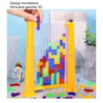 Joc de inteligenta Tetris puzzle tangram Embo, 70 de piese multicolore, 3D, montessori, interactiv, din plastic, zar inclus, sac depozitare piese, varsta peste 6 ani, 23 x 19.8 x 5 cm, cadru galben - imagine 2