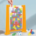 Joc de inteligenta Tetris puzzle tangram Embo, 70 de piese multicolore, 3D, montessori, interactiv, din plastic, zar inclus, sac depozitare piese, varsta peste 6 ani, 23 x 19.8 x 5 cm, cadru galben - imagine 4