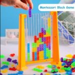 Joc de inteligenta Tetris puzzle tangram Embo, 70 de piese multicolore, 3D, montessori, interactiv, din plastic, zar inclus, sac depozitare piese, varsta peste 6 ani, 23 x 19.8 x 5 cm, cadru galben - imagine 5
