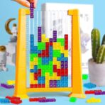 Joc de inteligenta Tetris puzzle tangram Embo, 70 de piese multicolore, 3D, montessori, interactiv, din plastic, zar inclus, sac depozitare piese, varsta peste 6 ani, 23 x 19.8 x 5 cm, cadru galben - imagine 8