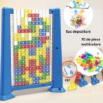 Joc de inteligenta Tetris puzzle tangram Embo, 70 de piese multicolore, 3D, montessori, interactiv, din plastic, zar inclus, sac depozitare piese, varsta peste 6 ani, 23 x 19.8 x 5 cm, cadru albastru - imagine 2