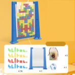 Joc de inteligenta Tetris puzzle tangram Embo, 70 de piese multicolore, 3D, montessori, interactiv, din plastic, zar inclus, sac depozitare piese, varsta peste 6 ani, 23 x 19.8 x 5 cm, cadru albastru - imagine 4