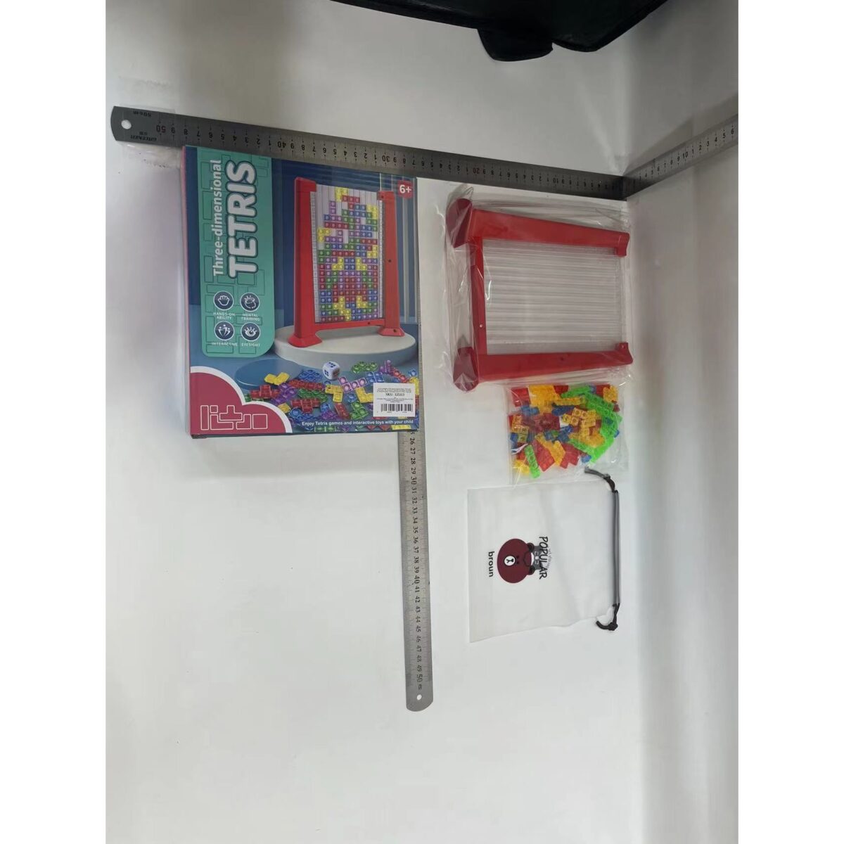 Joc de inteligenta Tetris puzzle tangram Embo, 70 de piese multicolore, 3D, montessori, interactiv, din plastic, zar inclus, sac depozitare piese, varsta peste 6 ani, 23 x 19.8 x 5 cm, cadru rosu - imagine 10